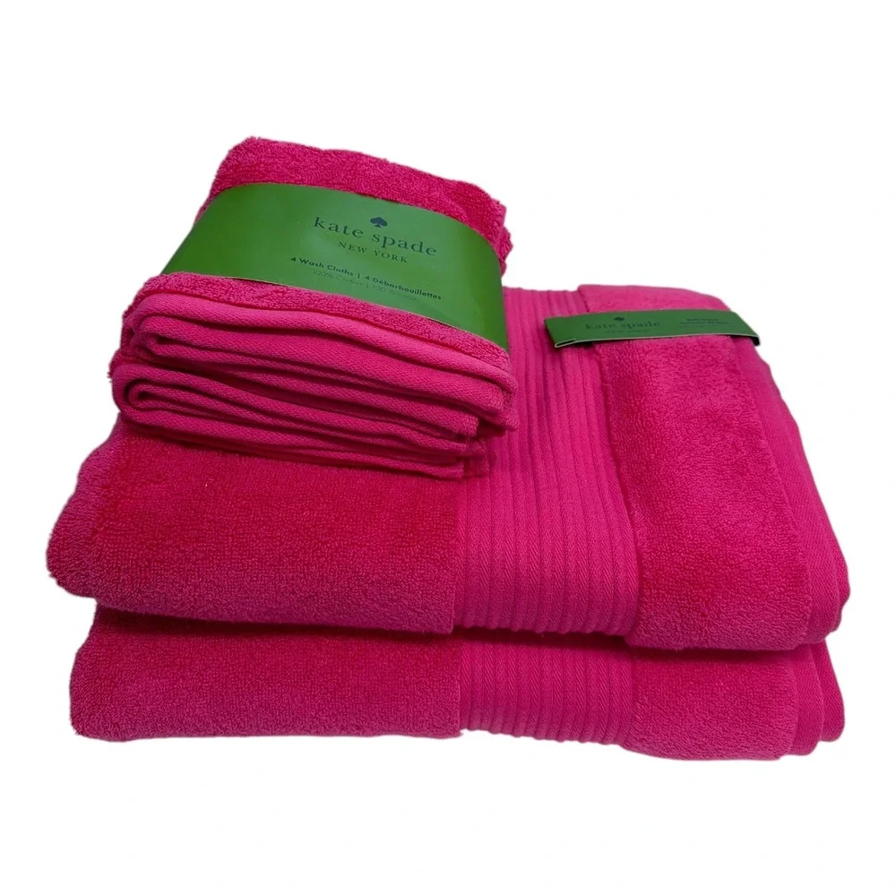Kate Spade New York Hot Pink Bath Towels 4 Washcloths NWT